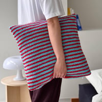 cu-03146　Blue × Red Striped Boa Cushion Cover