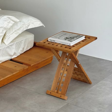 table-03199　Natural Wood Lattice Design Folding Side Table
