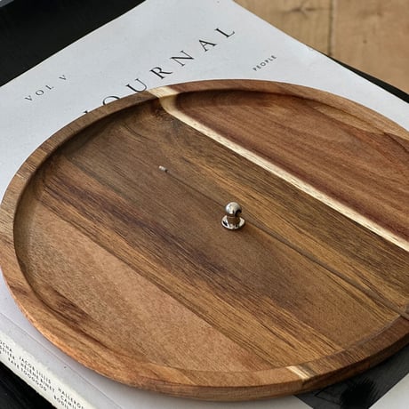 incenseholder-03073　Acacia Wood Plate Silver Strut Incense Holder