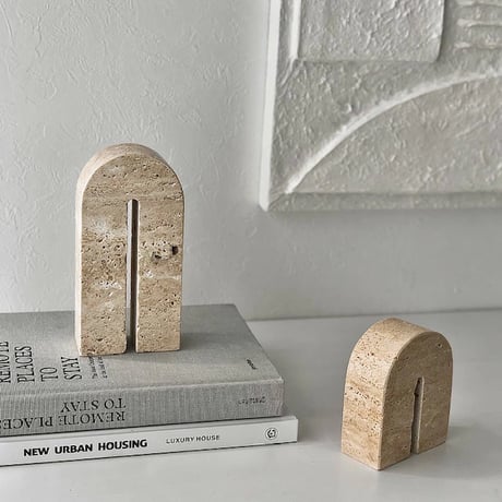 bookend-03012　Natural Marble Travertine Arch Bookends Sold Individually