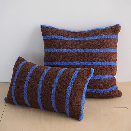 cu-03143　Brown & Blue Soft Pile Striped Cushion Cover