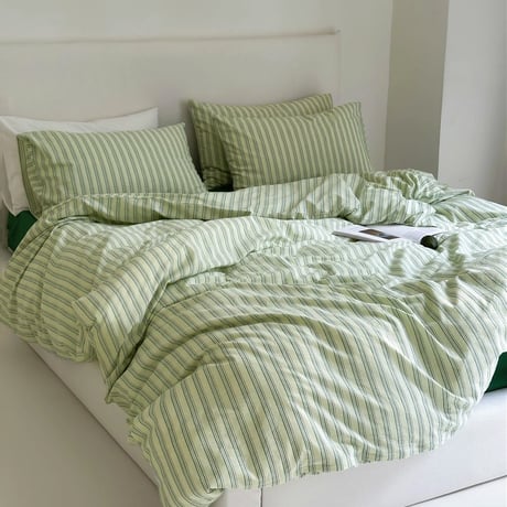 sheet-03008　Cream×Green Cluster Stripe Duvet Cover
