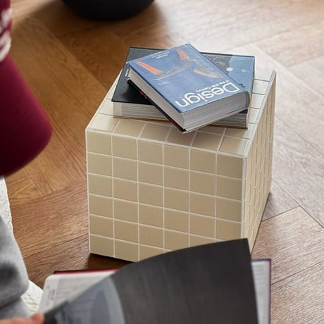 table-03215　Beige Tile Cube Side Table Stool