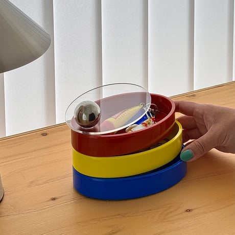 box-03078　Lidded Rotating Oval Small Item Case, 3 Tiers
