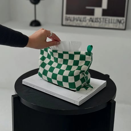 tissuebox-03060　Checker Knit Tissue Case