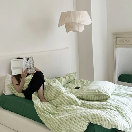 sheet-03008　Cream×Green Cluster Stripe Duvet Cover