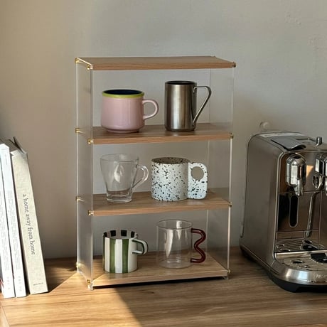 rack-03045　Clear×Wood 4Tier Display Rack