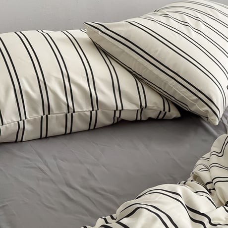 beddingsets-03023　Off-White×Charcoal Double Stripe Bedding Sets