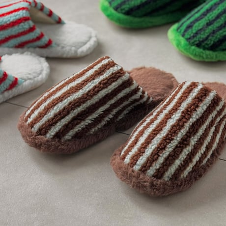 slipper-03008　Fluffy Color Stripe Room Shoes Slippers