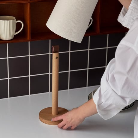kitchen-03034　Natural Wood×Vegan Leather Kitchen Paper Holder