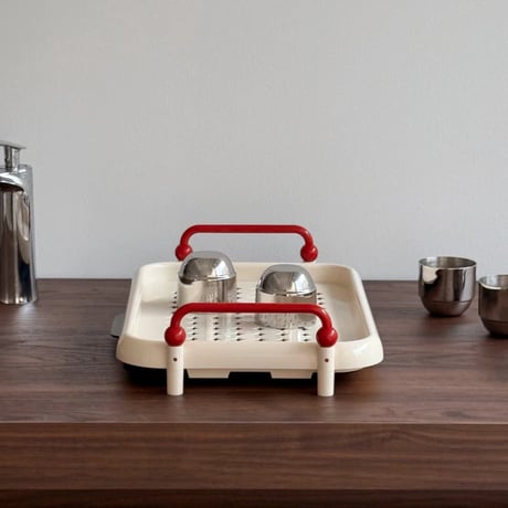 kitchen-03046　Red Handle Cream Color Dish Drainer