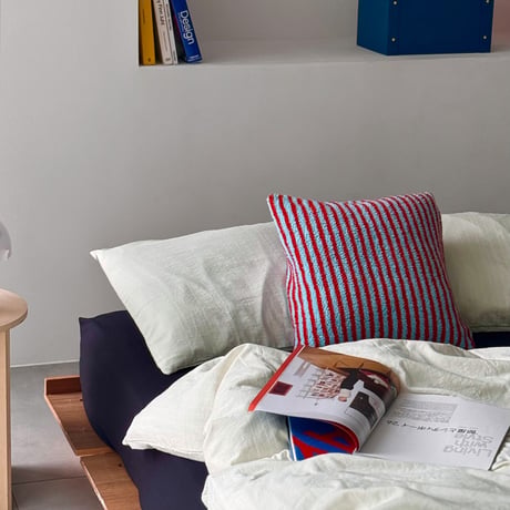 cu-03146　Blue × Red Striped Boa Cushion Cover