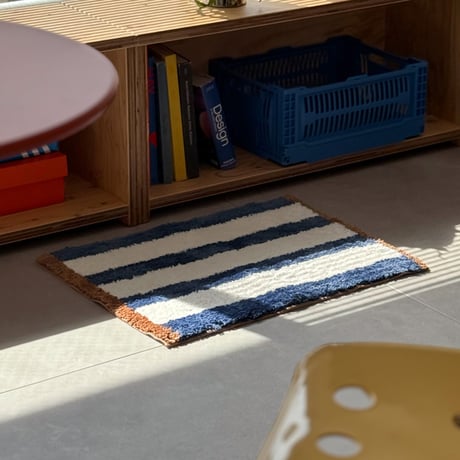mat-03095　Blue×Brown Stripe Rug 45×60