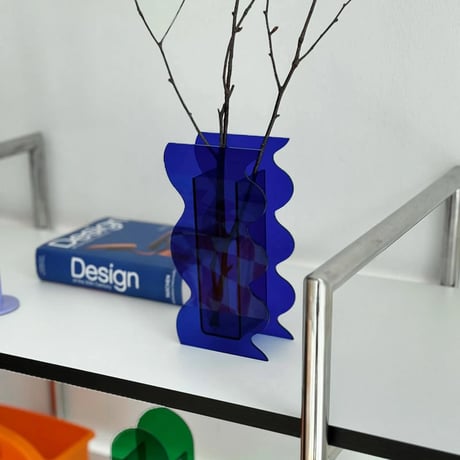 flowervase-03290　Wave Design Acrylic Color Flower Vase Blue