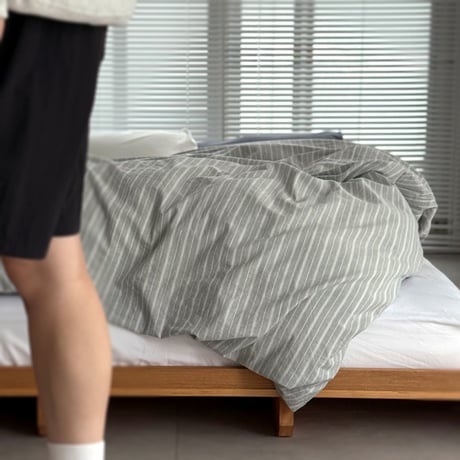 beddingsets-03119　Gray & White Stripe Washed Cotton Duvet Cover Set