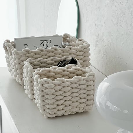 box-03023　Off-White Rope Braided Baskets/Set of 3