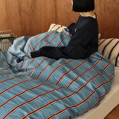 beddingsets-03141　Blue×Cream×White Stripe Bedding Sets