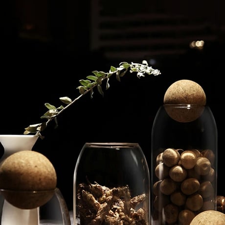 pot-03002　Cork Ball Glass Canisters/Set of 3