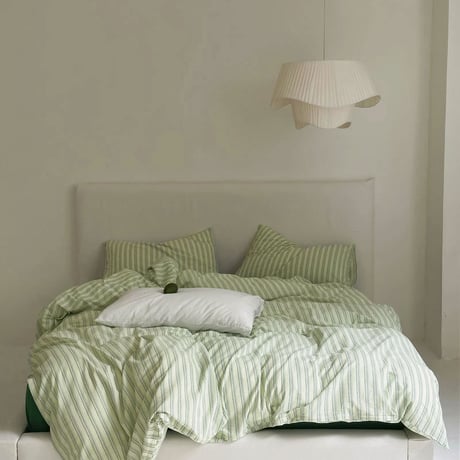 pillowcase-03008　Cream×Green Cluster Stripe Pillowcases Two-pieces