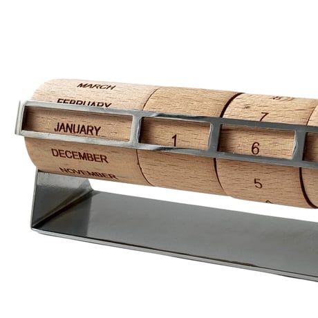 calendar-03031　Silver Frame Natural Wood Perpetual Calendar