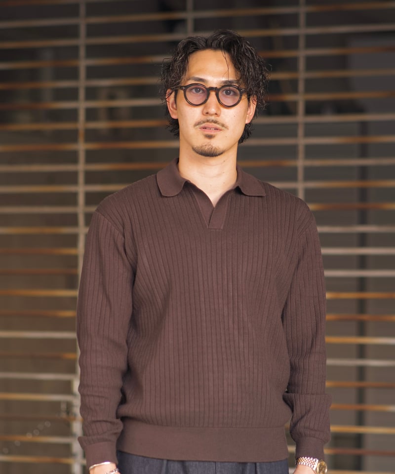 STONE ダークブラウン 長袖ポロシャツ サイズM 90年 STONE ダーク