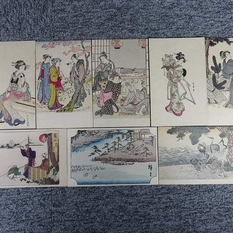 戦前絵葉書8枚まとめて浮世絵美女 女性 美人画 版画/東京審美院印刷/BL5-A11