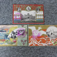 戦前絵葉書3枚■『神戸第二回貿易製産品共進会』/一号館 二号館 正面 エンボス加工/スタンプ入り/BL5-A23