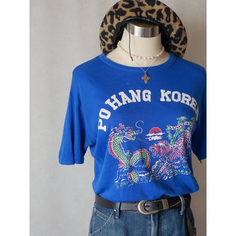 【boro tee】80's "PO HANG KOREA" dragon tiger souvenir tee