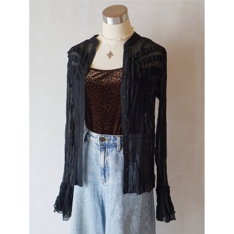 sheer frill lace chiffon blouse