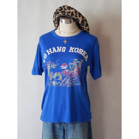 【boro tee】80's "PO HANG KOREA" dragon tiger souvenir tee