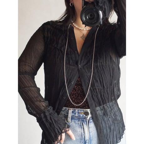 sheer frill lace chiffon blouse