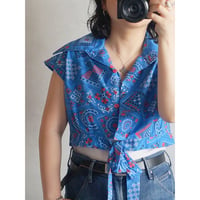 70's bandana pattern tie blouse
