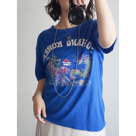 【boro tee】80's "PO HANG KOREA" dragon tiger souvenir tee