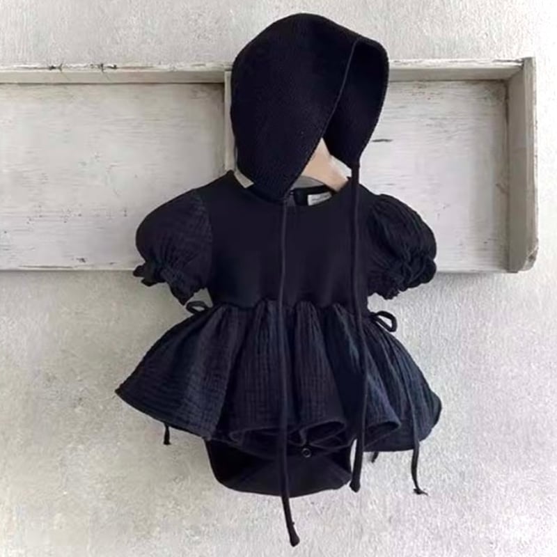 半袖フリルロンパース】White＆beige＆black | childear