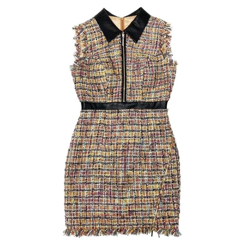 Glossy ROBE de FLEURS 襟フロントジッパー　ツイードドレス 門りょうちゃん着用【XS-Lサイズあり☆】【Glossy/グロッシー