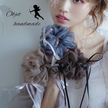 ribbon organdy chouchou （gray）