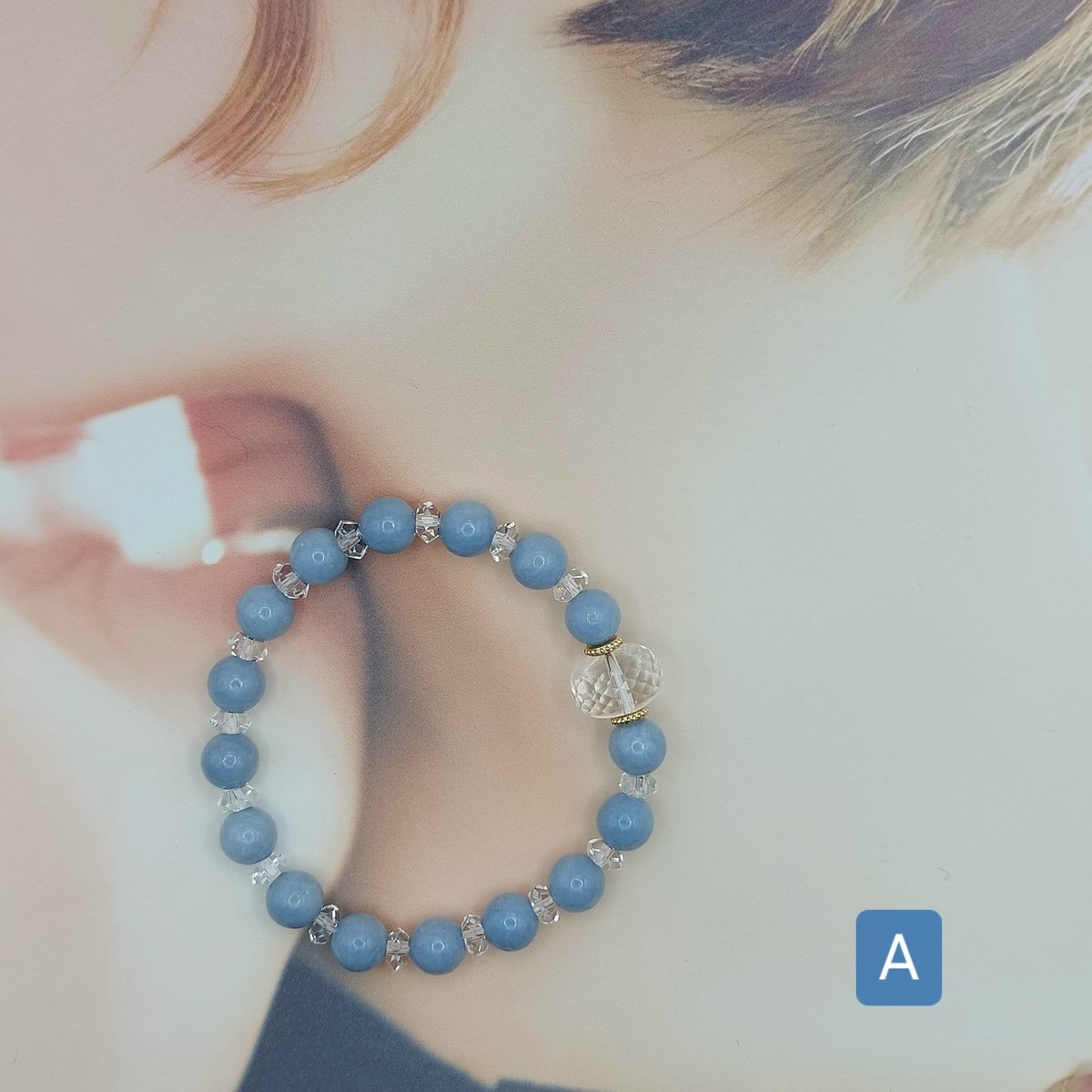 香ページ】「天使の石」エンジェライトのマニ車彫りのブレスレット