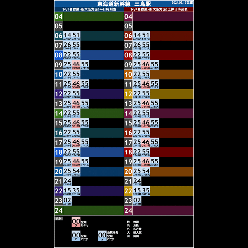 10枚セット】東海道新幹線新富士駅 オリジナルポケット時刻表 2024.03
