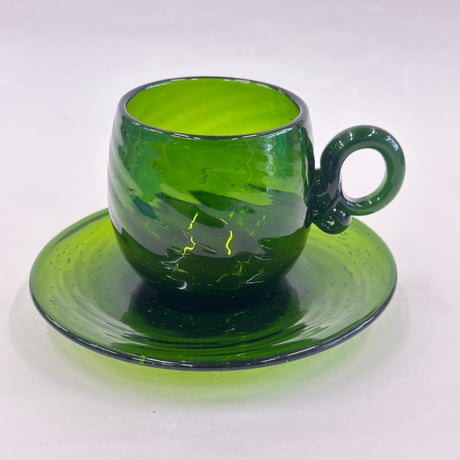 耐熱琉球ガラス　コーヒーカップ＆ソーサー (波模様）