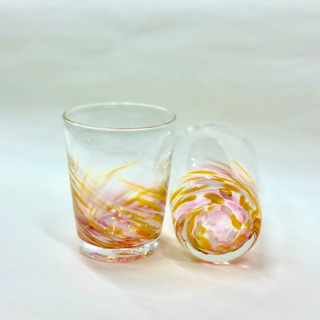 （非耐熱）琉球ガラス　グラス小（橙色×白×桃色） 蓄光入り