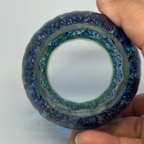 （非耐熱）琉球ガラス　（仮）オーシャンシリーズ　ランタングローブ（波模様・緑）