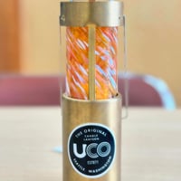 （非耐熱）ucoキャンドルランタングローブ  （アンバー地色×オレンジ×白×ピンク）