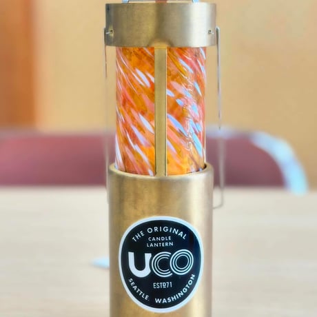 （非耐熱）ucoキャンドルランタングローブ  （アンバー地色×オレンジ×白×ピンク）
