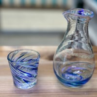 （非耐熱）琉球ガラス　徳利とお猪口（１客）セット（青色×白×緑色×紫） 蓄光入り