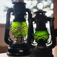 耐熱琉球ガラス　ミニ　ランタングローブ 濃い緑(波模様）
