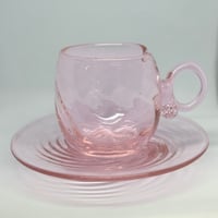 耐熱琉球ガラス　限定色　春風ピンク　コーヒーカップ＆ソーサー (波模様）