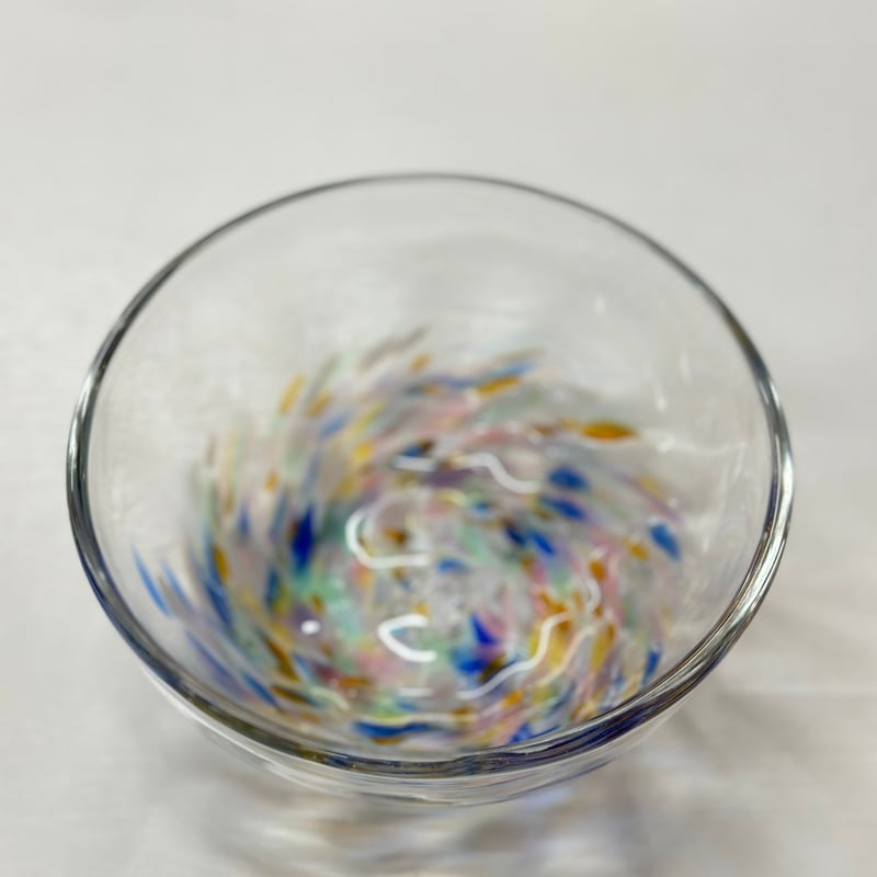 カラフル植物デザイン変形ボウル カットガラス アンバー ボウル | mame cafe レトロマーケット