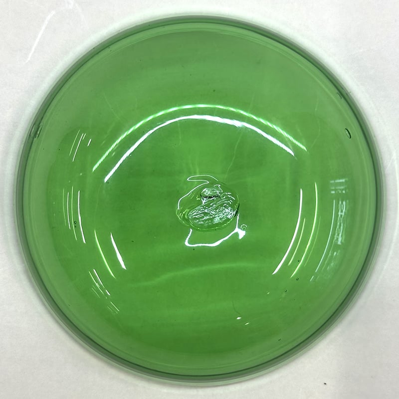 骨董　時代ガラス　手吹きガラス　緑色リップ　かたつむり摘　特大鉢　大皿 骨董 時代ガラス 手吹きガラス 緑色リップ かたつむり摘 特大鉢 大皿