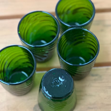 耐熱琉球ガラス　グラス小 (波模様） 濃い緑