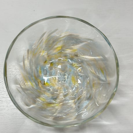（非耐熱）琉球ガラス　アサイーボウル　白×水色×黄色